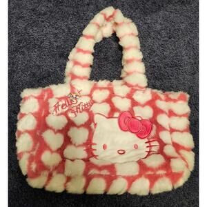 Hello Kitty Heart Print Plush Tote Bag